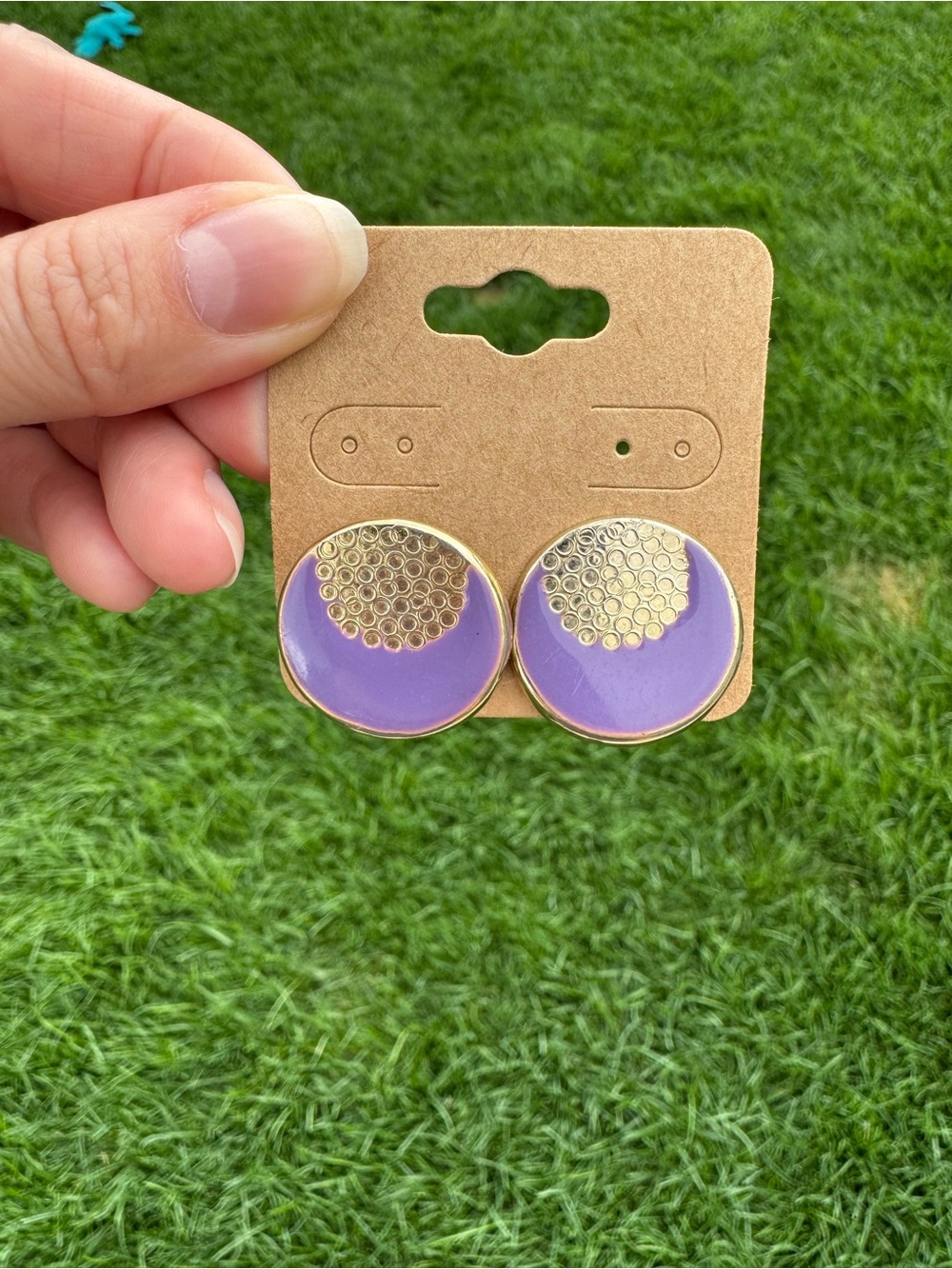 $12 or 3/$30! Gold-Accent Purple Enamel Round Stud Earrings